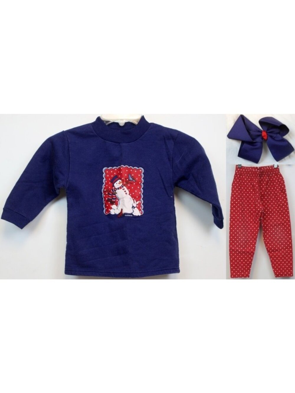90s Healthtex 3pc Snowman Set Sweatshirt Leggings Bow sz 4T Winter Polka Dots